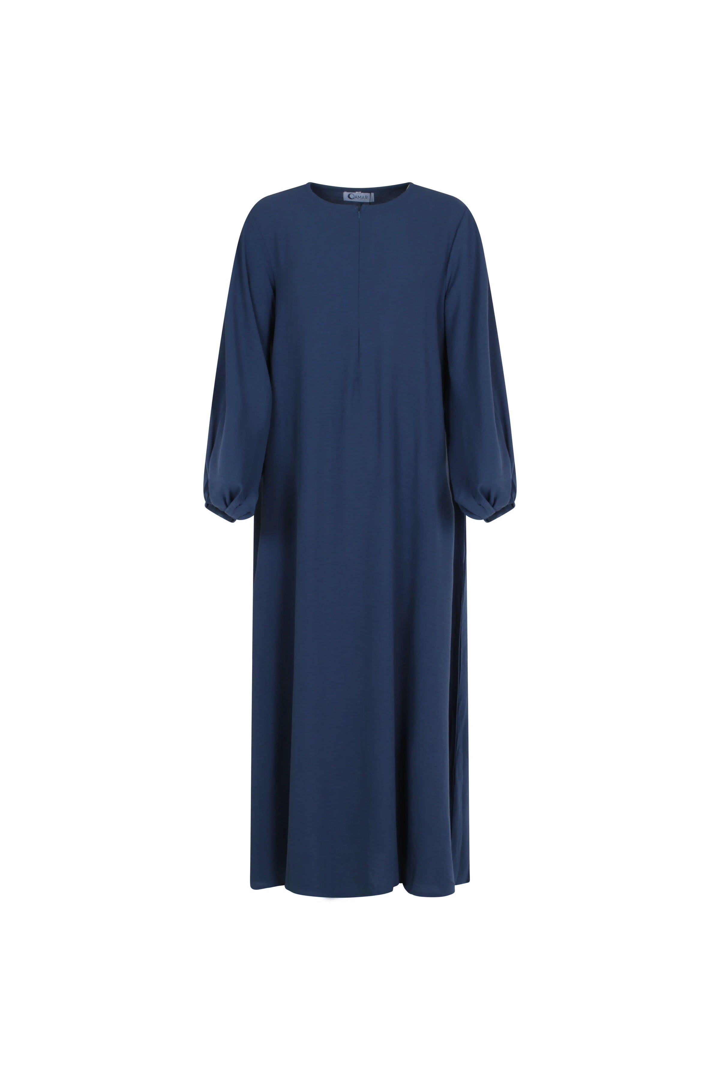 Kjole-dame-blaa-front-Abaya-Qamar