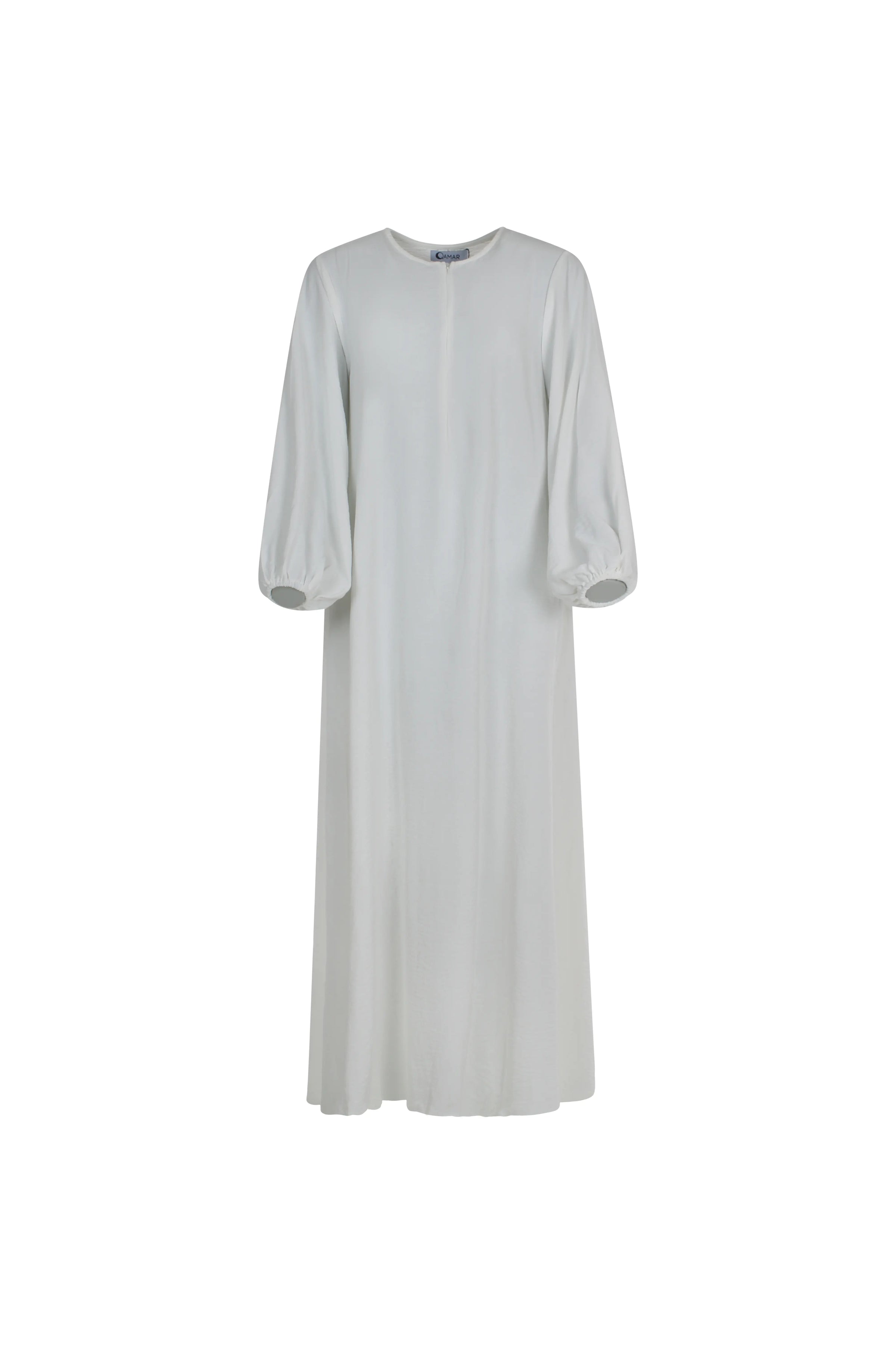 Kjole-dame-hvit-front-Abaya-umrah-Qamar